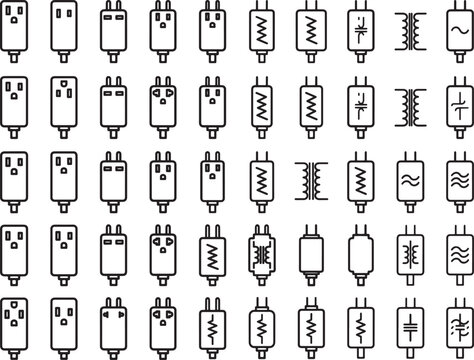 A collection of electrical plug and fuse icons in a grid layout.