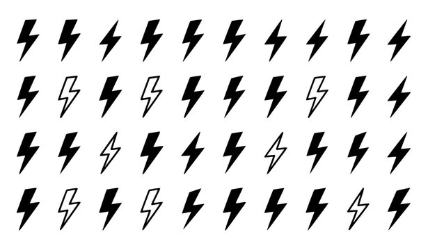 Collection of black and white lightning bolt icons