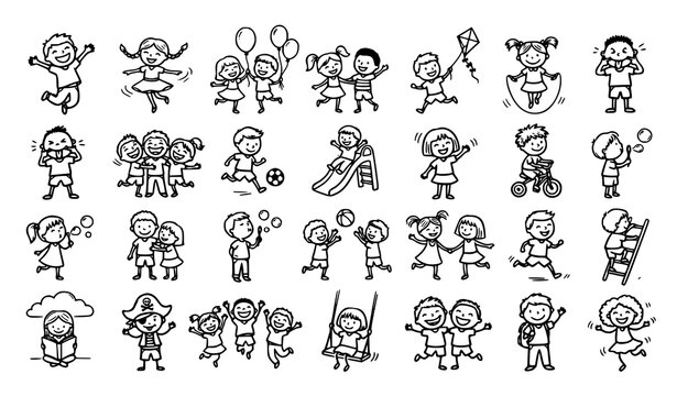 Children activities doodle set playtime sports and learning illustrations