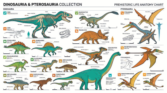 Prehistoric Life Anatomy Chart: Dinosaurs and Pterosaurs Collection
