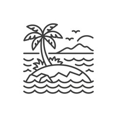 Obraz premium Minimalist tropical island icon with palm tree and waves.