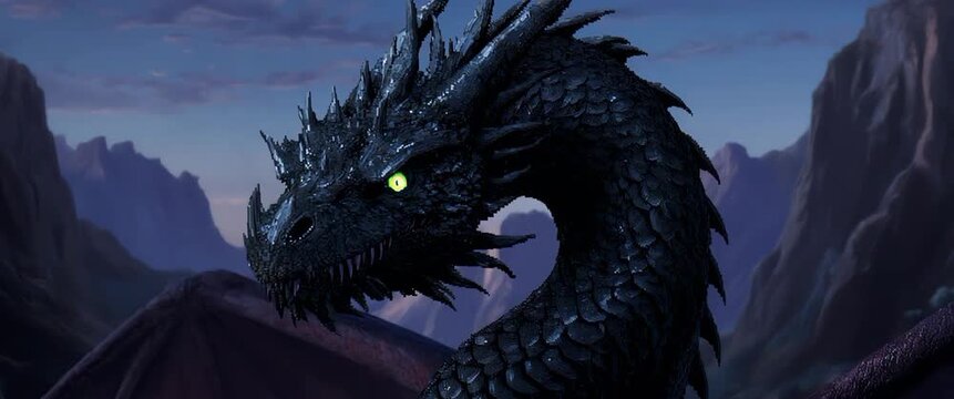 Sleek Dark Obsidian Shadow Dragon in Twilight Canyon