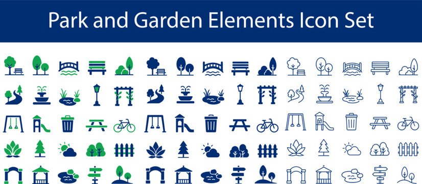 Park and Playground landscape outdoor nature recreation icon set