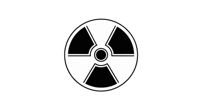 Black and white radiation hazard symbol trefoil icon isolated on white background. International warning sign for radioactive materials, ionizing radiation, and nuclear power safety.