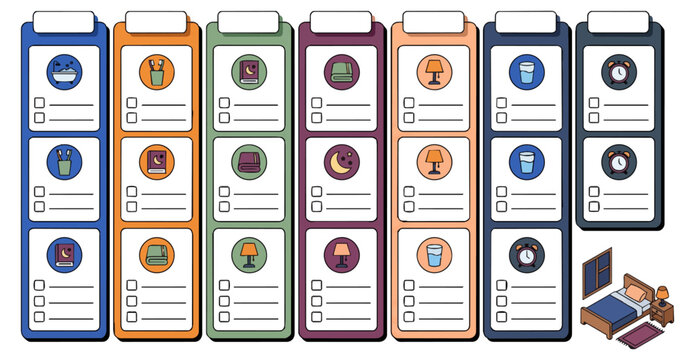 Colorful file folders with icons and labels.