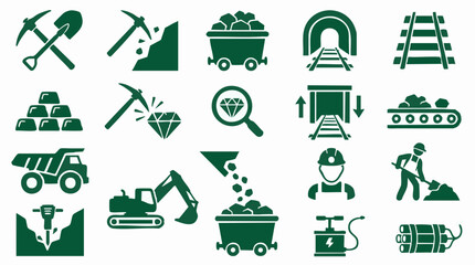Mining Industry Vector Icons: Tools, Equipment, Machinery, and Processes © Tahphoto