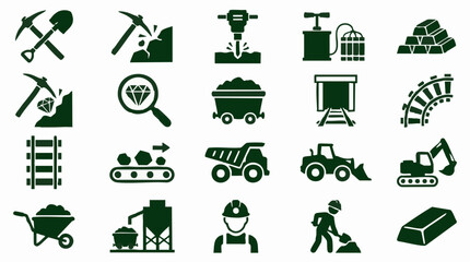 Set of mining industry icons, tools, and heavy equipment symbols © Tahphoto