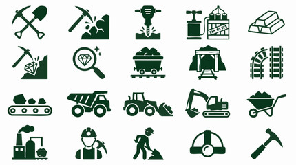 Mining industry vector icons set including tools, machinery, and resources © Tahphoto