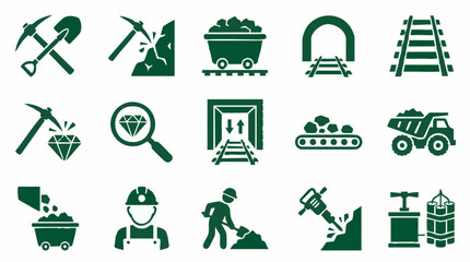 Mining industry and exploration icons set, mineral extraction symbols © Tahphoto
