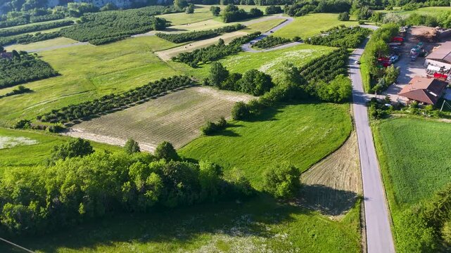 Aerial View of Rolling Green Hills and Vineyards in Piedmont Italy
