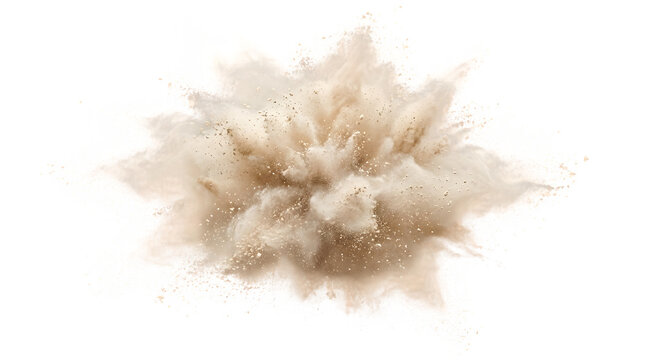 Explosion of beige powder isolated on transparent background