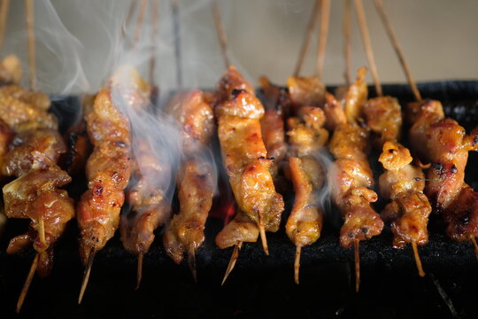 Sate Ambal is a chicken satay typical of the Kebumen area of Central Java. This satay is made from chicken meat seasoned with spices. Sate is cooked by grilling on a charcoal grill. Indonesian food.