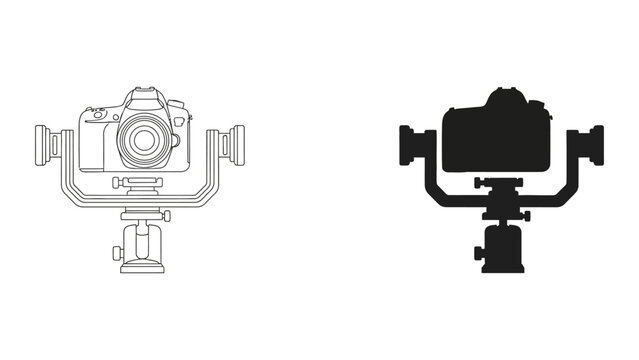 Vector illustration of vintage camera and stabilizer on tripod stand