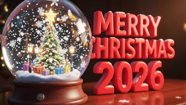 Merry Christmas 2026 Snow Globe Scene 3.
