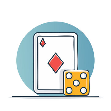 Illustration of Ace of Diamonds playing card and a yellow die