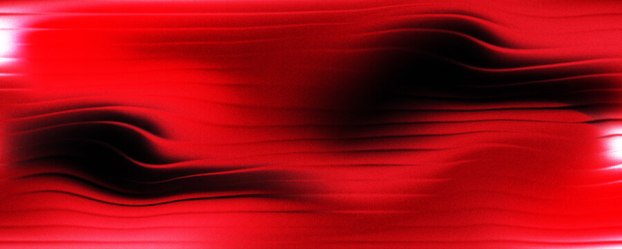 Abstract red background in dark glossy with striped effect. Refraction of wavy striped glass.