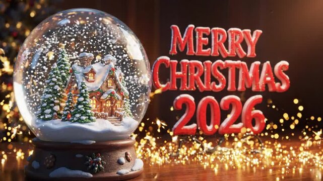 Merry Christmas 2026 Snow Globe Scene.