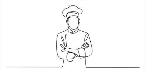Continuous single line drawing of a professional chef © JoyChandra