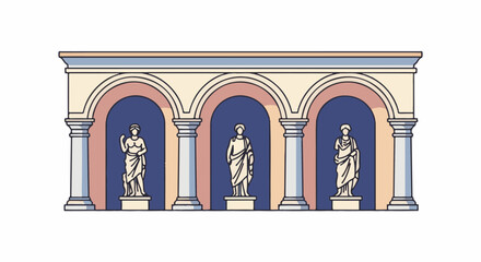 Fototapeta premium Ornate ancient building facade with arched openings and classical statues
