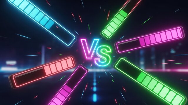 Neon versus concept showing competition with progress bars highlighting differences in level