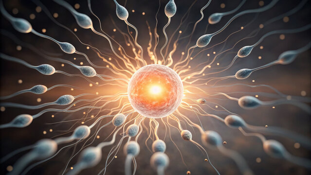 IVF and Procedure concept ,Sperm cell egg cell fertilization reproduction biology energy sperm swimming human reproduction