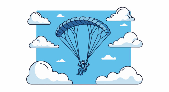 Person paragliding through clouds