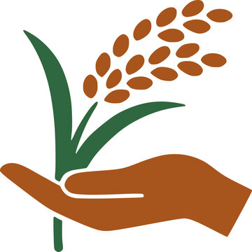 Hand Holding Rice Stalk Flat Vector Icon - 
Harvest Subak Organic Farming Agrotourism Symbol