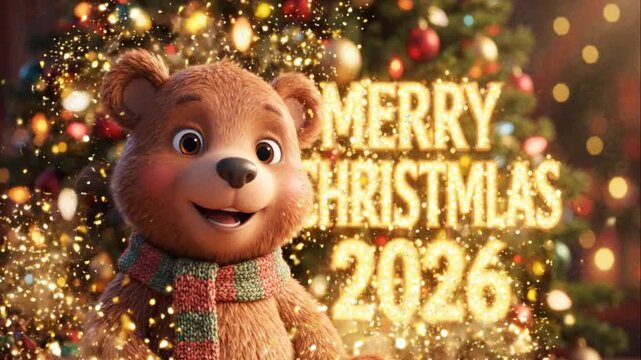 Merry Christmas 2026 with bear.