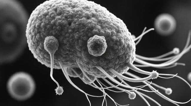 Fertilization and Process concept ,microscopic view of fertilization process scanning electron microscope showing sperm