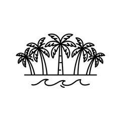 Obraz premium Line art of palm trees on a beach shore.