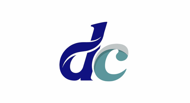 Stylized abstract letters "dc" in blue and teal, reminiscent of waves