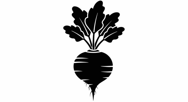 Silhouette of a dark root vegetable with leafy green tops