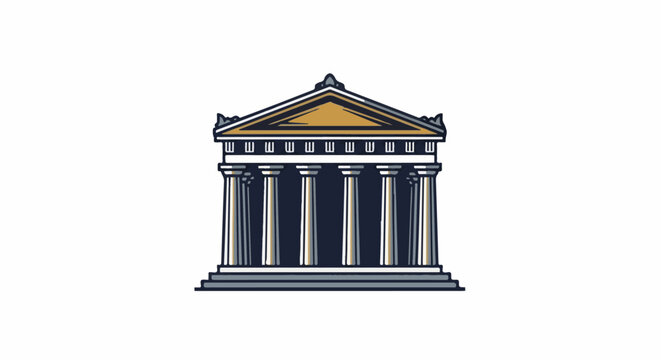 Stylized classical building with columns and triangular pediment