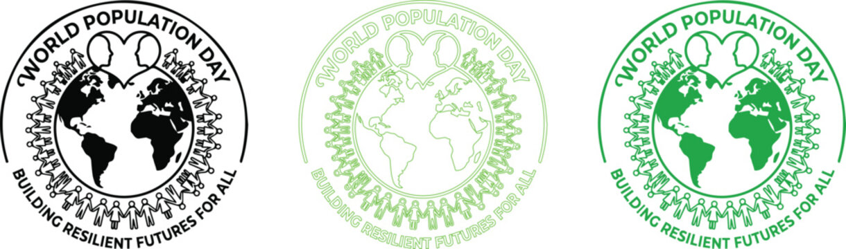 World Population Day July 11 banner with outline world map and family silhouettes