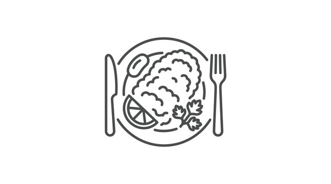 Breaded meat schnitzel on a plate line icon.