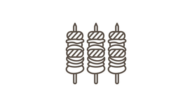 Grilled meat skewers shish kebab line art icon.