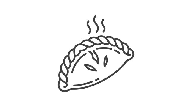 Hand drawn steaming empanada pastry line art icon.