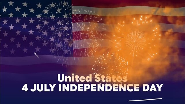 Banner 250th anniversary of the USA. 250 years of independence. 4th of july 2026 usa independence day, video greeting card. US flag fireworks on blue sky background. Fourth of july. 4k seamless loop