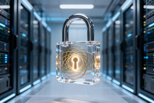 Crystal padlock in server room