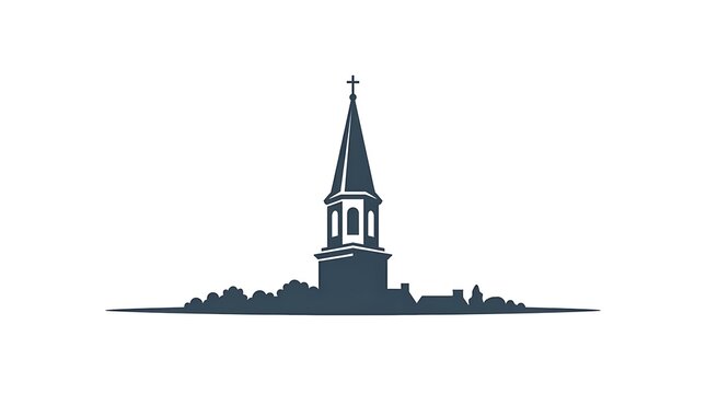 Minimalist Church Steeple Silhouette over Small Town Skyline