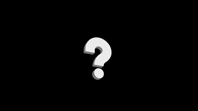 Confused effect on question mark animation, white question mark symbol on black screen. inquiry curiosity uncertainty quistion icon, search for answers concept, 4K