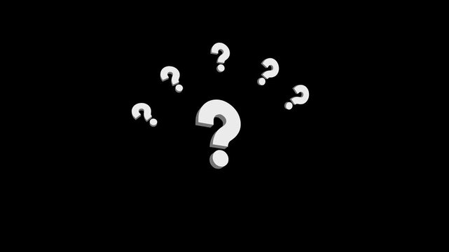 White question mark floating animation. multiple question mark symbols, confused effect raining question mark, representing mystery, inquiry, curiosity, questions, quizzes, problem solving.
