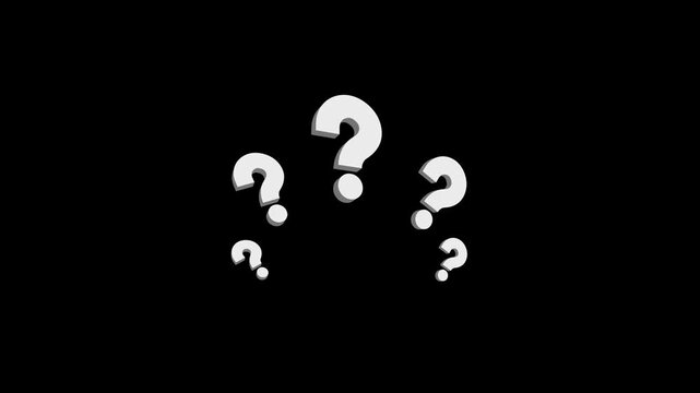 White question mark symbol animation, multiple question mark symbols, confused effect raining question mark, representing mystery, inquiry, curiosity, questions, quizzes and problem solving, 4K