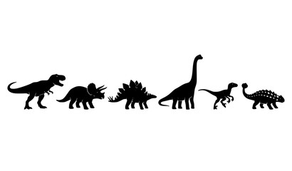 Prehistoric dinosaur silhouette collection with six reptile species vector graphics isolated on white background © Wahida