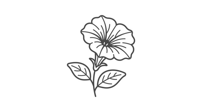 Simple line art drawing of a single petunia flower.