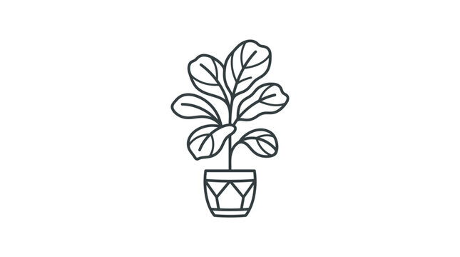 Minimalist potted fiddle leaf fig houseplant line art illustration.
