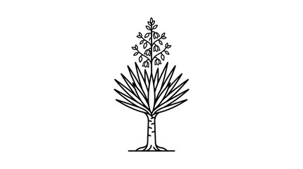 Tall yucca plant with flower stalk botanical line art. © khirul afandi