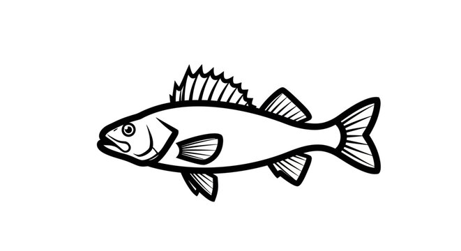 Line Art Walleye Fish Illustration - Isolated on White Background