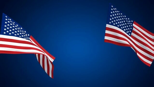 Two American flags waving on 4th July celebrating America's independence day