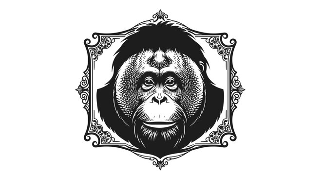 Orangutan Face Portrait Vintage Engraving Style.
